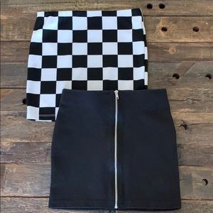 2 Mini Skirts, a Solid Black & Checker Pattern